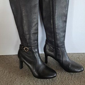 Bandolino Lella Boots, Size 7.5, Black Leather Boots, Women's Knee High Boots, L